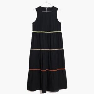 Madewell Rickrack Cattail Tiered Dress Black Sleeveless Dress L